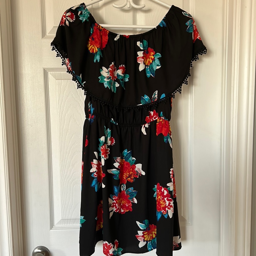 Black floral mini dress